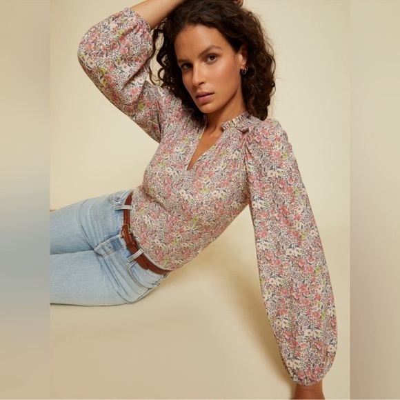 Nation LTD Claudine Yoked cotton blouse in Superbloom, Size large - Picture 1 of 9